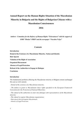 Annual Report on the Human Rights Situation of the Macedonian Minority in Bulgaria 2016