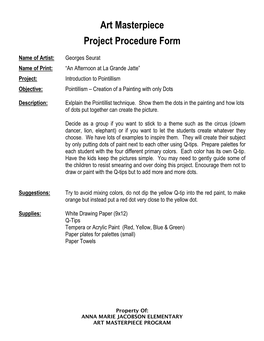 Art Masterpiece Project Procedure Form