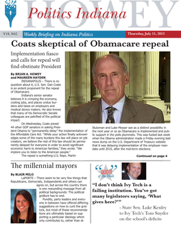 Coats Skeptical of Obamacare Repeal Implementation Fiasco and Calls for Repeal Will Find Obstinate President by BRIAN A