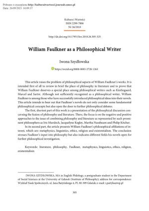 William Faulkner As a Philosophical Writer