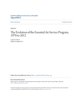 The Evolution of the Essential Air Service Program, 1978 to 2012