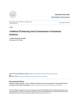 A Method of Detecting Viral Contamination in Parenteral Solutions