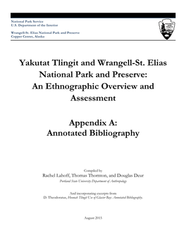 Yakutat Tlingit and Wrangell-St. Elias National Park and Preserve: an Ethnographic Overview and Assessment