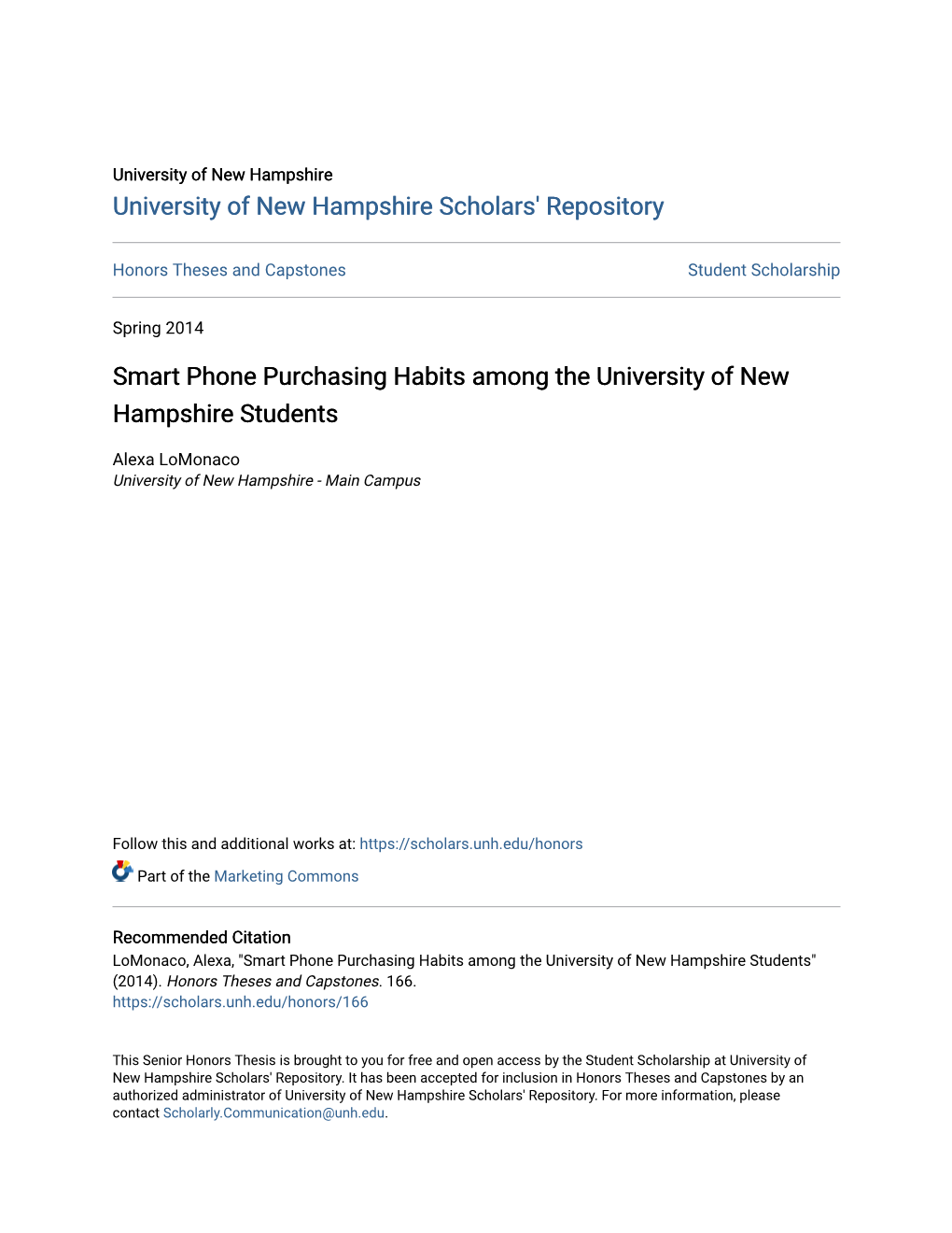 Smart Phone Purchasing Habits Among the University of New Hampshire Students