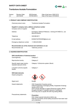 Trenbolone Acetate Formulation