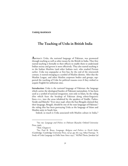 The Teaching of Urdu in British India a Stract