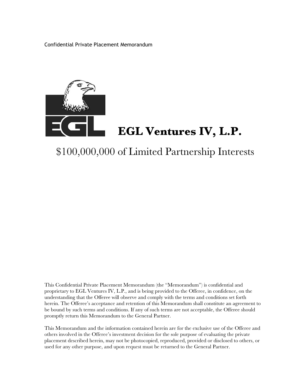 EGL Ventures IV, LP Private Placement Memorandum