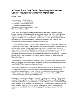A Canter Some Dark Defile: Examining the Coalition Counter-Insurgency Strategy in Afghanistan