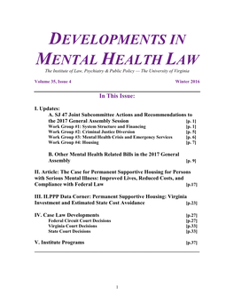 DEVELOPMENTS in MENTAL HEALTH LAW the Institute of Law, Psychiatry & Public Policy — the University of Virginia