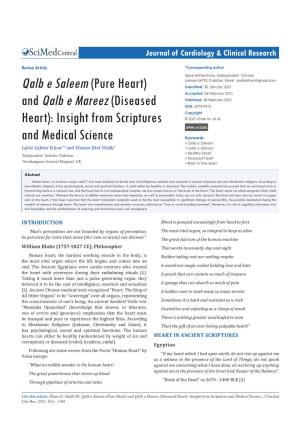 Qalb E Saleem (Pure Heart) and Qalb E Mareez (Diseased Heart): Insight from Scriptures and Medical Science