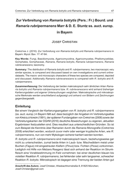 Zur Verbreitung Von Ramaria Botrytis (Pers.: Fr.) Bourd. Und Ramaria Rubripermanens Marr & D
