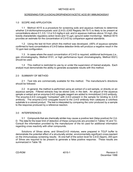 Method 4015: Screening for 2,4-Dichlorophenoxyacetic Acid By