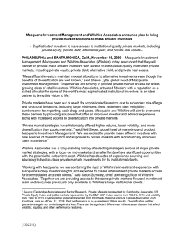 Macquarie Investment Management and Wilshire Associates Announce Plan to Bring Private Market Solutions to Mass Affluent Investors