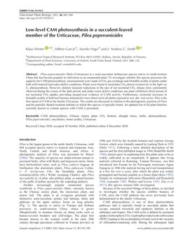 Low-Level CAM Photosynthesis in a Succulent-Leaved Member of the Urticaceae, Pilea Peperomioides