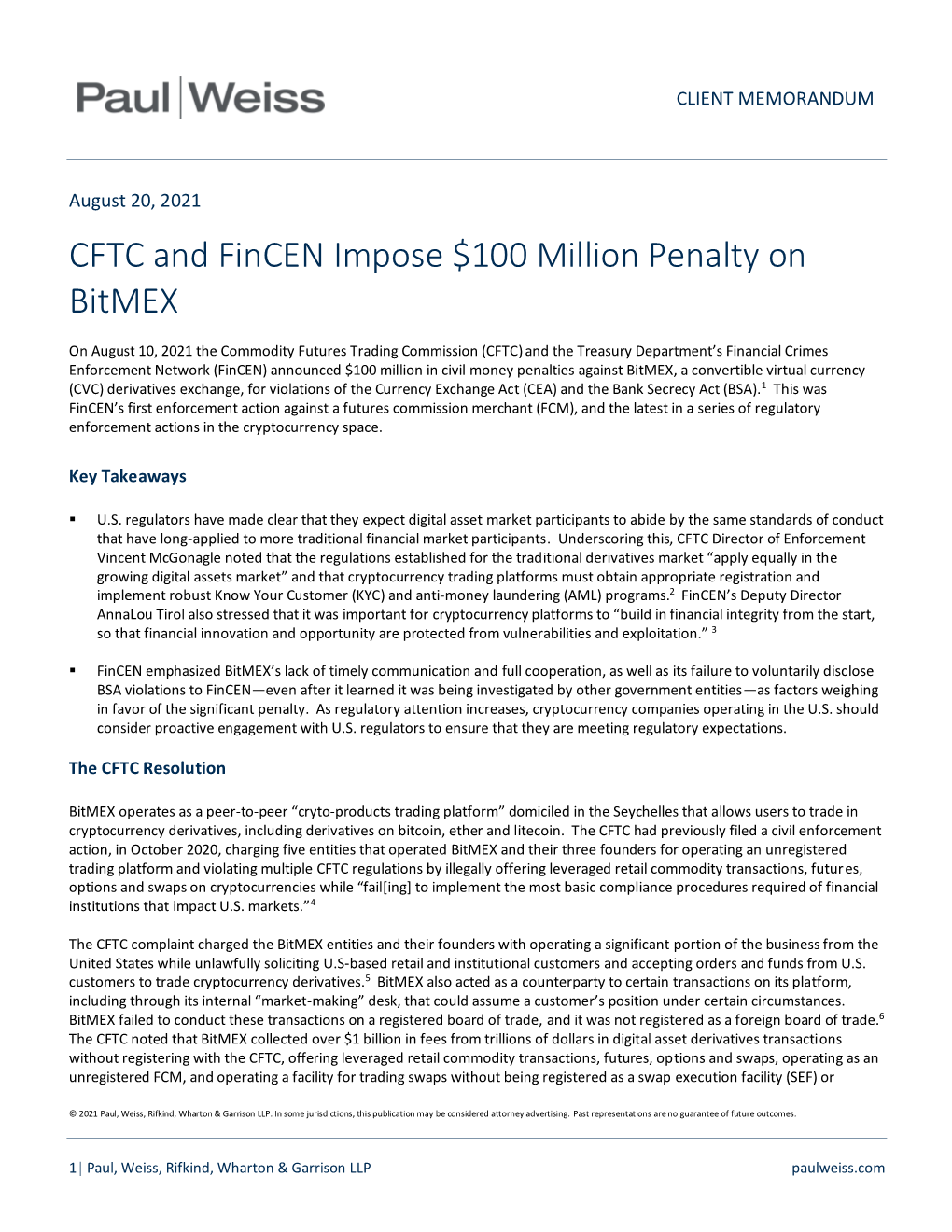 CFTC and Fincen Impose $100 Million Penalty on Bitmex