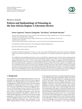 Pattern and Epidemiology of Poisoning in the East African Region: a Literature Review