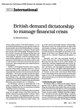 British Demand Dictatorship to Manage Financial Crisis
