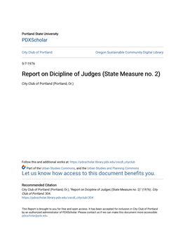 Report on Dicipline of Judges (State Measure No. 2)