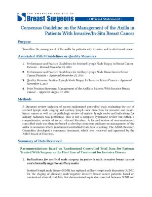Consensus Guideline on the Management of the Axilla in Patients with Invasive/In-Situ Breast Cancer
