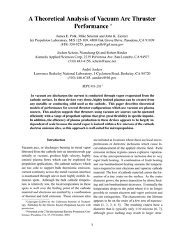 A Theoretical Analysis of Vacuum Arc Thruster Performance