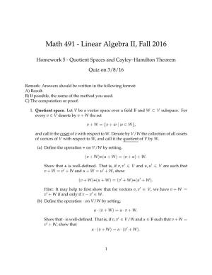 Math 491 - Linear Algebra II, Fall 2016