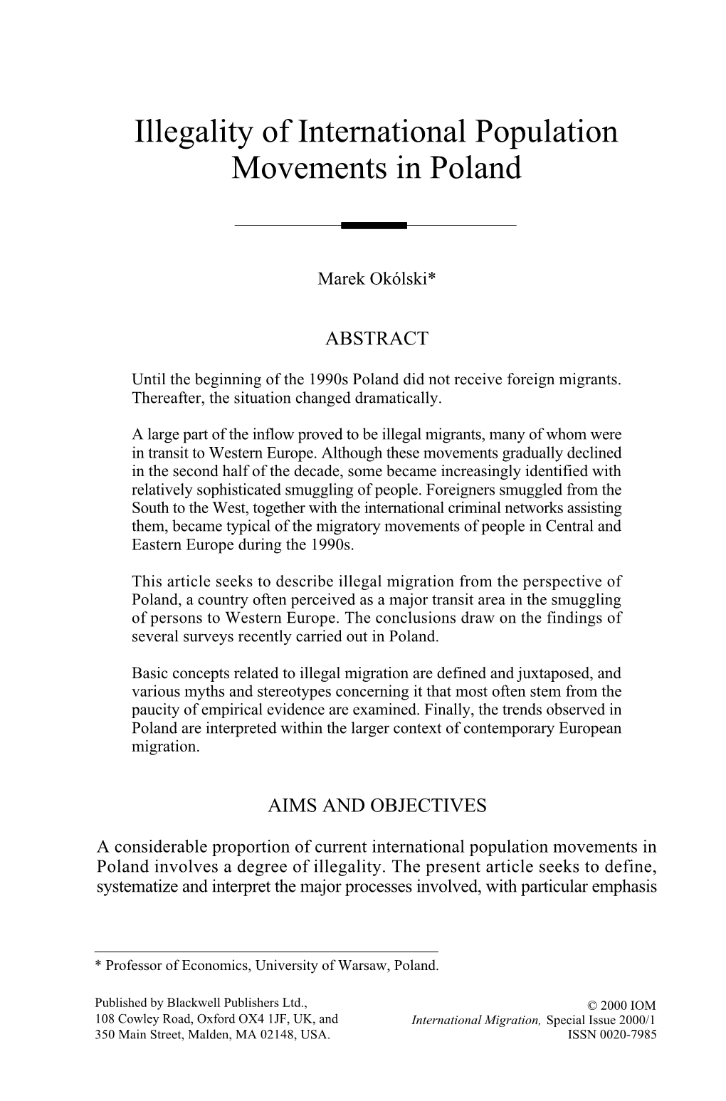 Illegality of International Population Movements in Poland