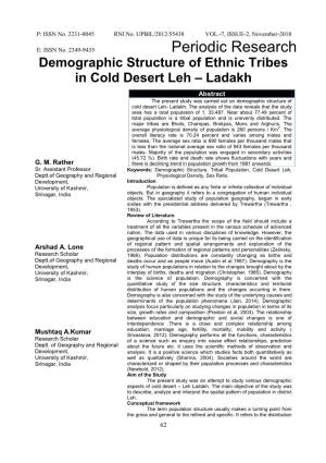 Demographic Structure of Ethnic Tribes in Cold Desert Leh Â