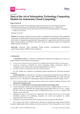 State of the Art of Information Technology Computing Models for Autonomic Cloud Computing †