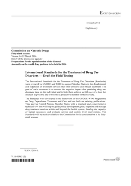 International Standards for the Treatment of Drug Use Disorders — Draft for Field Testing