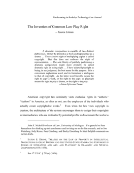 The Invention of Common Law Play Righa26