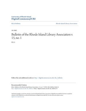 Bulletin of the Rhode Island Library Association V. 15, No. 1 RILA