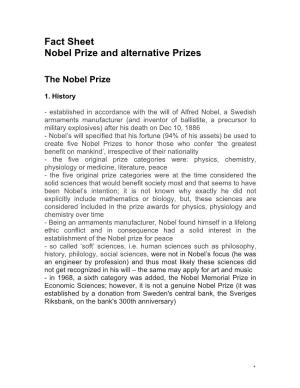 Fact Sheet on Nobel Prize Awards and Alternative Awards