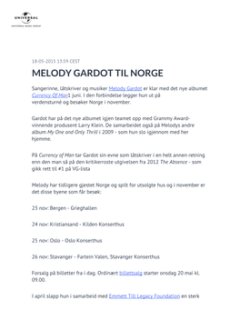 Melody Gardot Til Norge