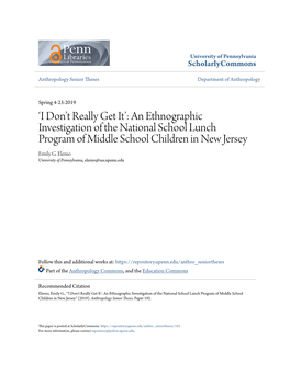 An Ethnographic Investigation of the National School Lunch Program of Middle School Children in New Jersey Emily G