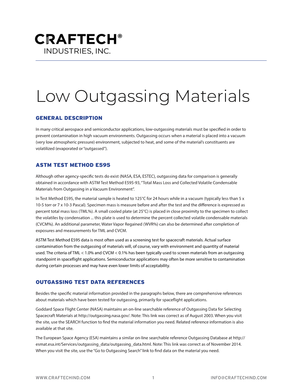 Low Outgassing Materials