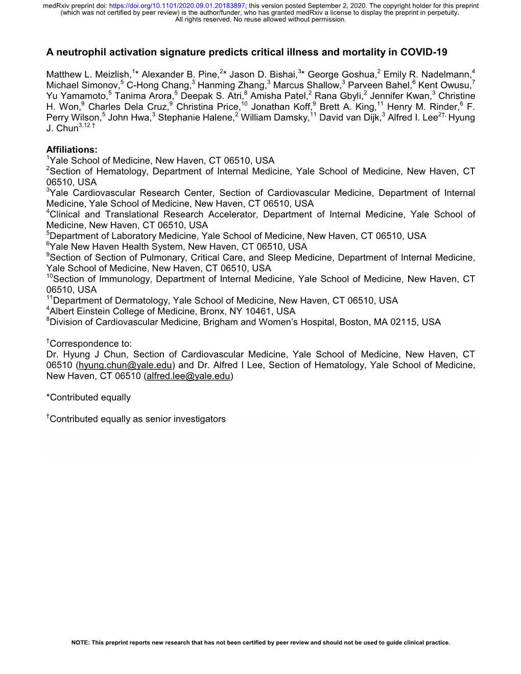 A Neutrophil Activation Signature Predicts Critical Illness and Mortality in COVID-19