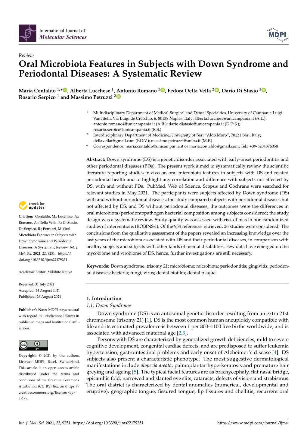 Oral Microbiota Features in Subjects with Down Syndrome and Periodontal Diseases: a Systematic Review