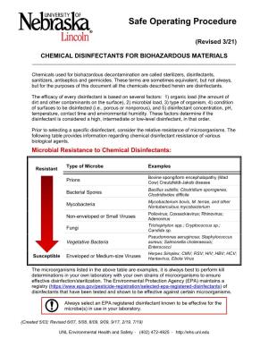 Chemical Disinfectants for Biohazardous Materials (3/21)