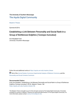 Establishing a Link Between Personality and Social Rank in a Group of Bottlenose Dolphins (Tursiops Truncatus)