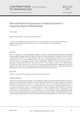 New Combinations and Synonymies for Neotropical Species of Diaphorinae (Diptera: Dolichopodidae)