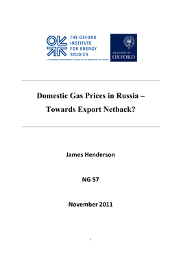 Domestic Gas Prices in Russia – Towards Export Netback?