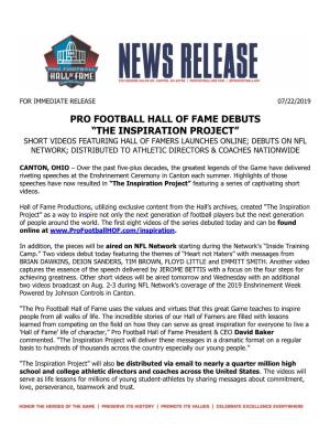Pro Football Hall of Fame Debuts “The Inspiration