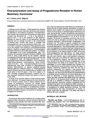 Characterization and Assay of Progesterone Receptor in Human Mammary Carcinoma1