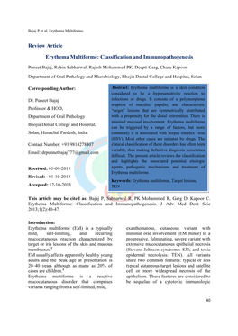 6. Erythema Multiforme Classification and Immunopathogenesis