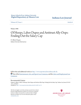 Of Hoops, Labor Dupes and Antitrust Ally-Oops: Fouling out the Salary Cap D
