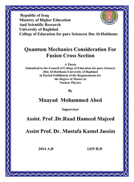 Republic of Iraq Ministry of Higher Education and Scientific Research University of Baghdad College of Education for Pure Sciences( Ibn Al-Haitham)