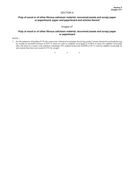 SECTION X Pulp of Wood Or of Other Fibrous Cellulosic Material; Recovered (Waste and Scrap) Paper Or Paperboard; Paper and Paperboard and Articles Thereof