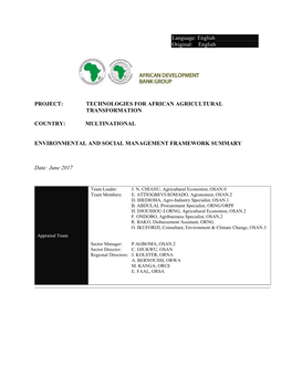 Environmental and Social Management Framework Summary