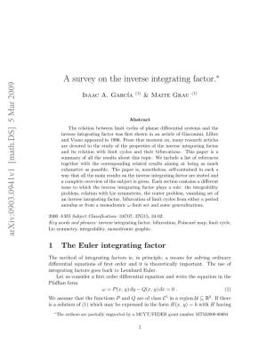 5 Mar 2009 a Survey on the Inverse Integrating Factor