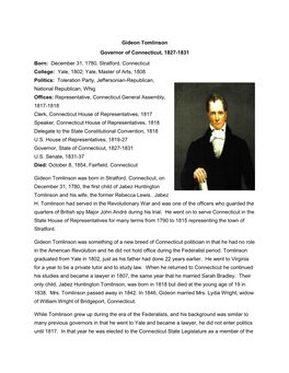Gideon Tomlinson Governor of Connecticut, 1827-1831 Born